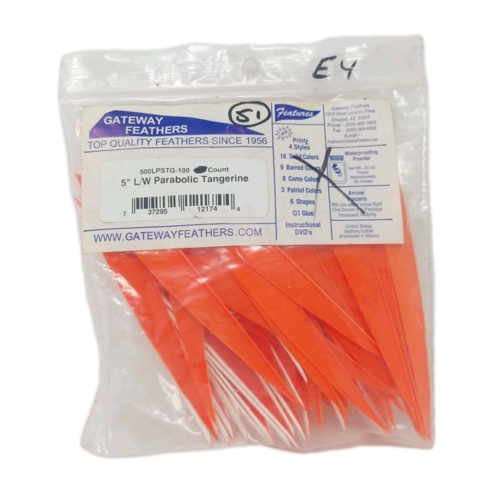 51 Count Gateway Feathers 5″ Left Wing: Parabolic Tangerine Orange 500LPSTG