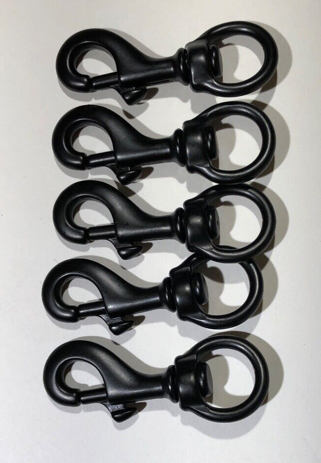 (5) Black Powder Coated Solid Brass Bolt Snaps 3/4″