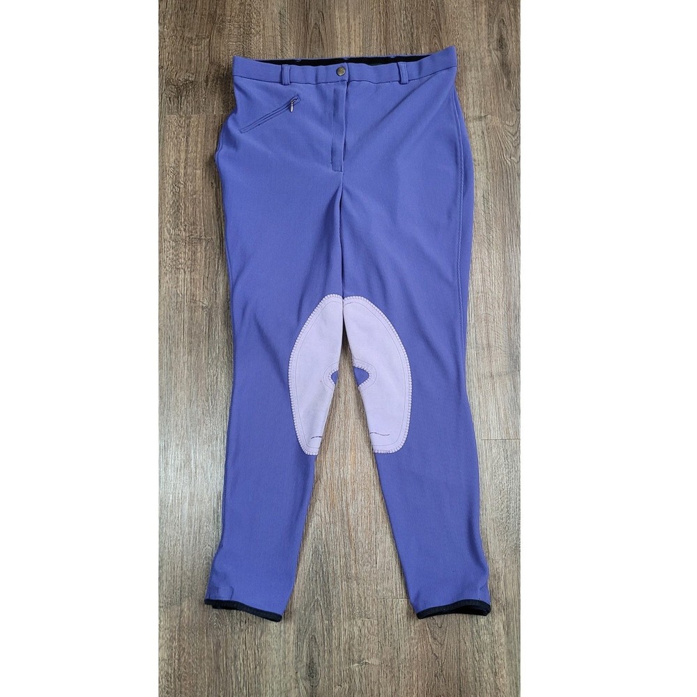 TuffRider Front Zip Knee Patch Breeches Womens 34 Long Purple Riding Pants