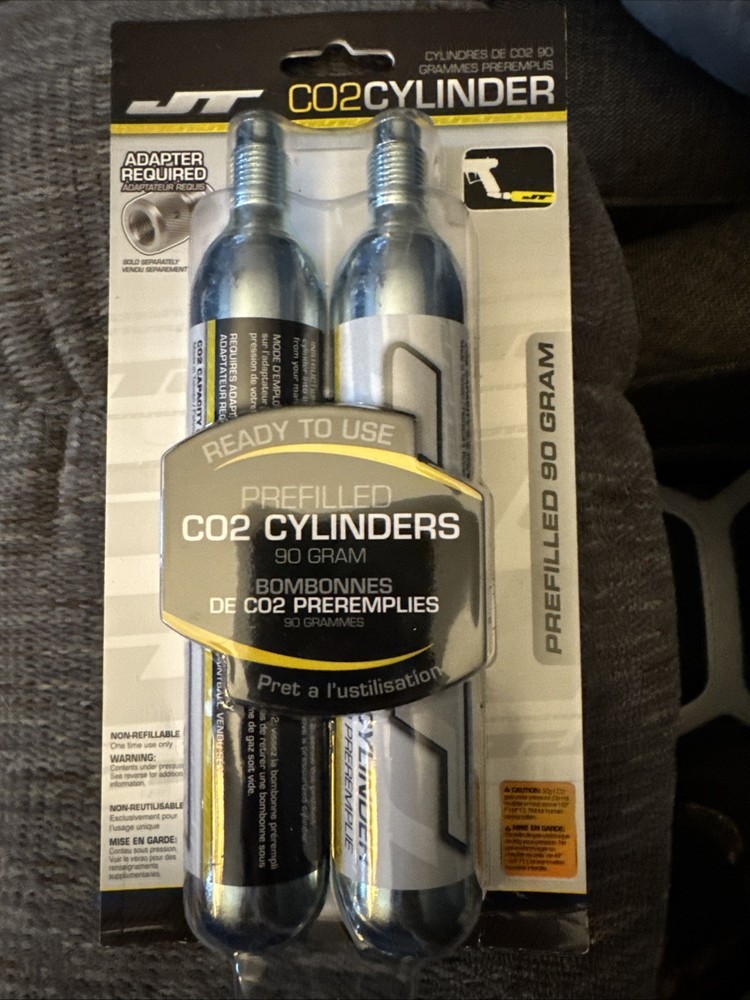 New In Package JT 90 Gram CO2 Tank Cylinder Prefilled Pack of 2 Paint Gun Refill