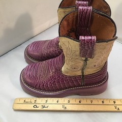 Ariat Fatbaby Western Boots Kids Size 12 Purple Croc Print Suede Embroidery