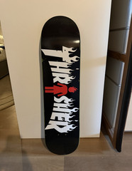 Thrasher Flame Logo Skateboard Deck, Black with White/Red Flame Graphic