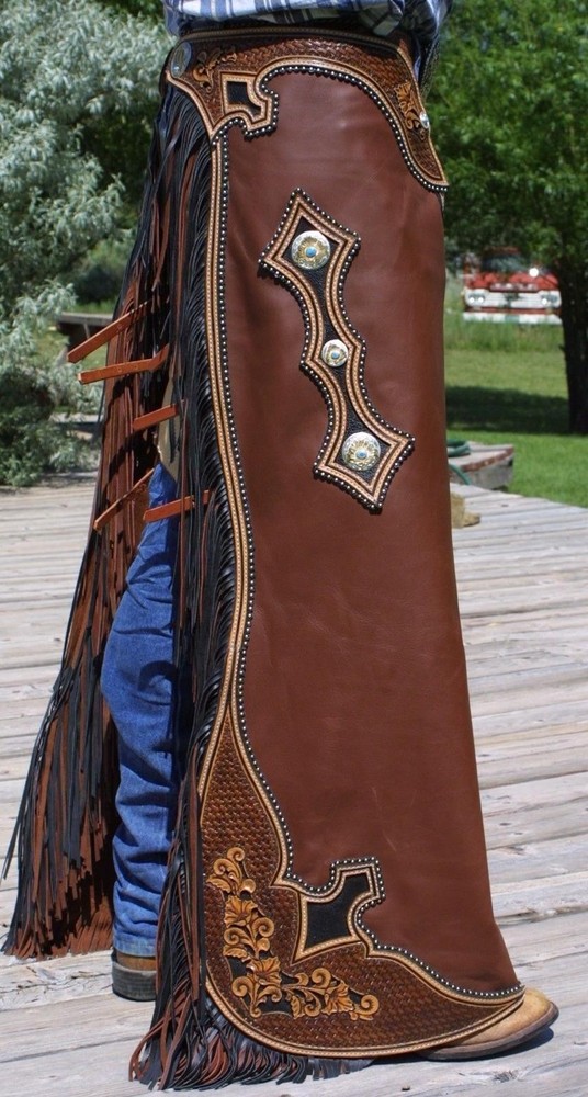 Premium Western Leather Rodeo Chaps | Western Chaps | Fringe Bull Riding Gear