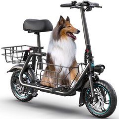 Gyroor C1S Electric Scooter with Seat&Carry Basket 21Miles Range For Pet Dog Cat