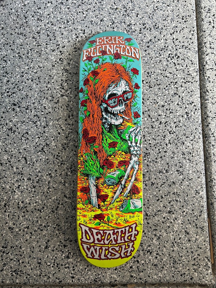 DEATHWISH ERIK ELLINGTON SKELETON SMOKER ROSES BLUE MULTICOLOR SIZE 8.3″ VINTAGE