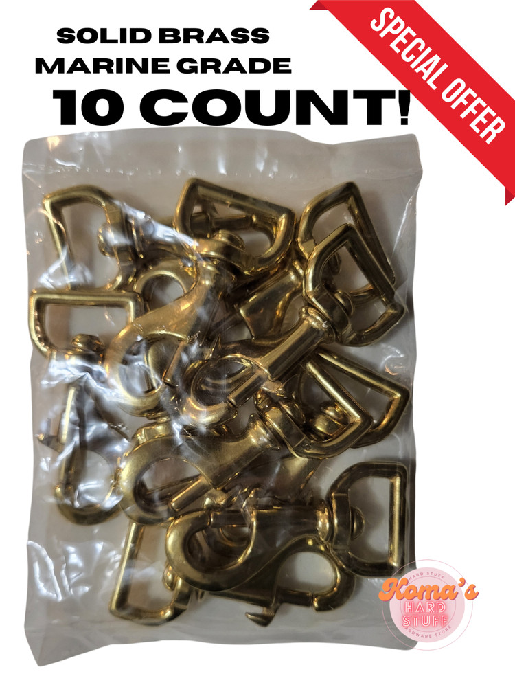 3″ solid brass swivel snap hook 1″ square hole bolt action, clasp clip 10 count
