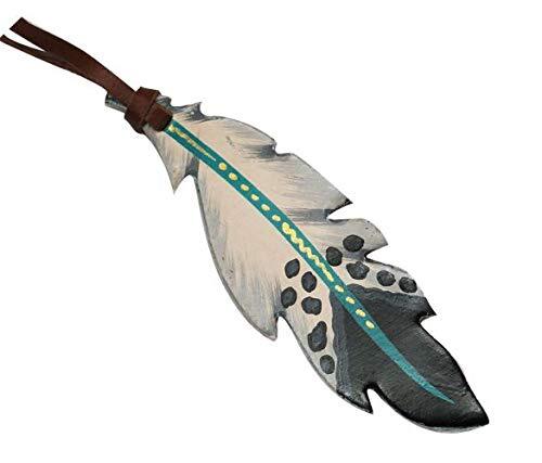 Leather Hand Painted Tie-On Feather w/ Teal Accent