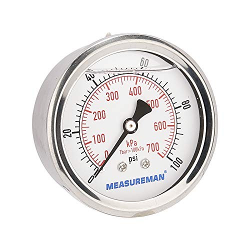 2-1/2inch Dial Size, Glycerin Filled Pressure Gauge, 0 0-100 psi Back Mount