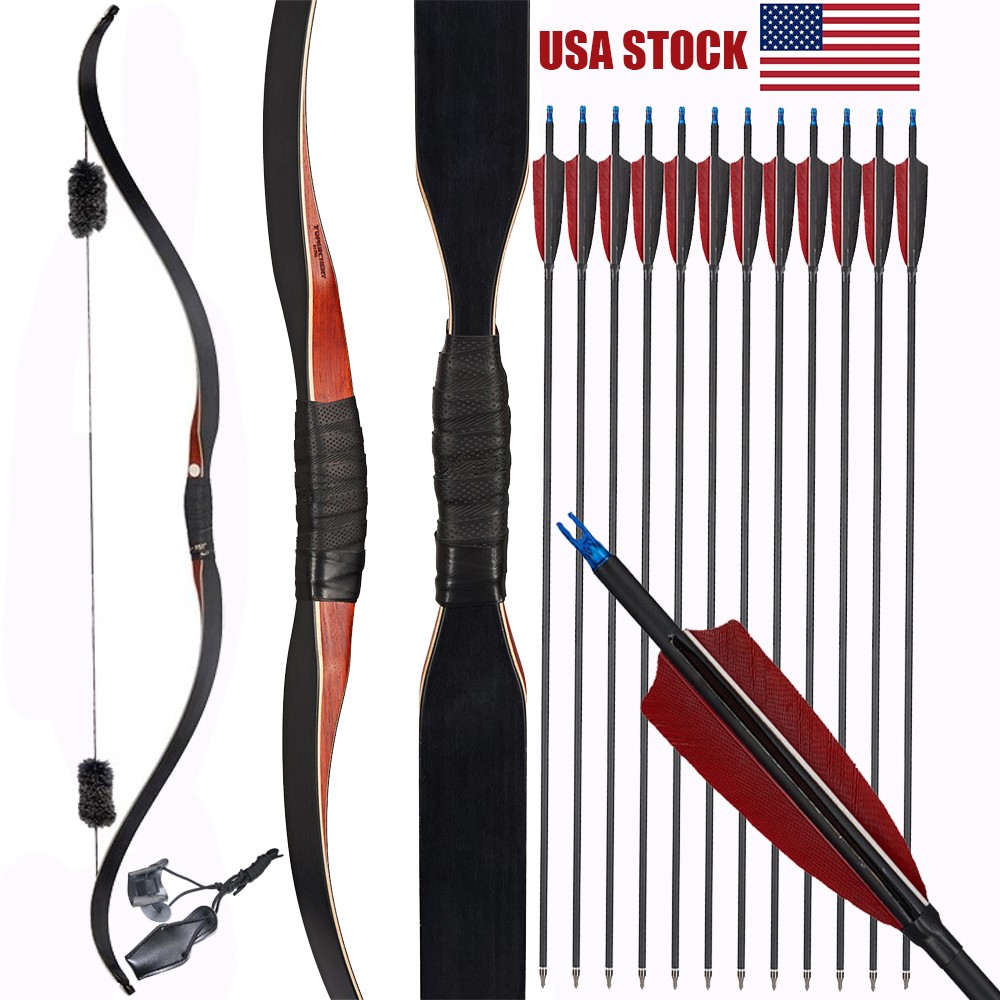 20-50LBS Handmade Wooden Longbow 55» Traditional Recurve Bow Hunting Archery