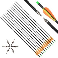 12pcs 30 inch Archery Fiberglass Arrows SP500 Hunting for Compound & Recurve Bow