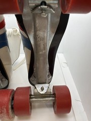 Vintage Derby Fireball Quad Roller Skates Size 5 Made Philippines White Red Blue