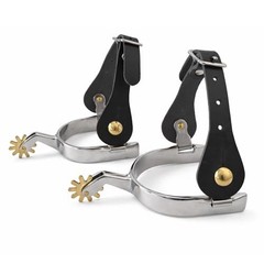 High-Polished Finish Stainless Steel Western Spurs with Leather Straps Black