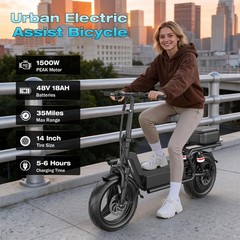 Electric Scooter with Seat Peak 1500W Motor Up to 25MPH 45 Miles Range 14″ US