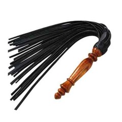 BDSM Real Leather Flogger, Black Cowhide Leather 25 Falls Wooden handle Sex Whip