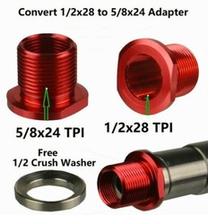 Red Aluminum Adapter to Convert 1/2×28 TPI to 5/8×24 TPI