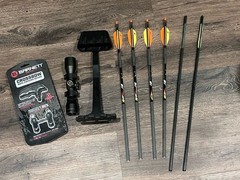 Barnett Quad 400 Camo Crossbow Scope Quiver Bolts Cocking Device Broadheads Wax