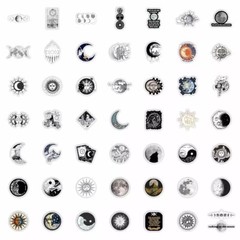 50pcs Moon Stickers Dark Black and White Theme Solar Tarot New Gothic Spiritual