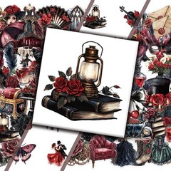 30Pcs Mixed Vintage Gothic Masquerade Clear PET Mask Dark Romance Stickers