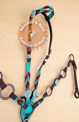 Western Leather Tack Set For Horse | Teal Ring Tack Set With Barided