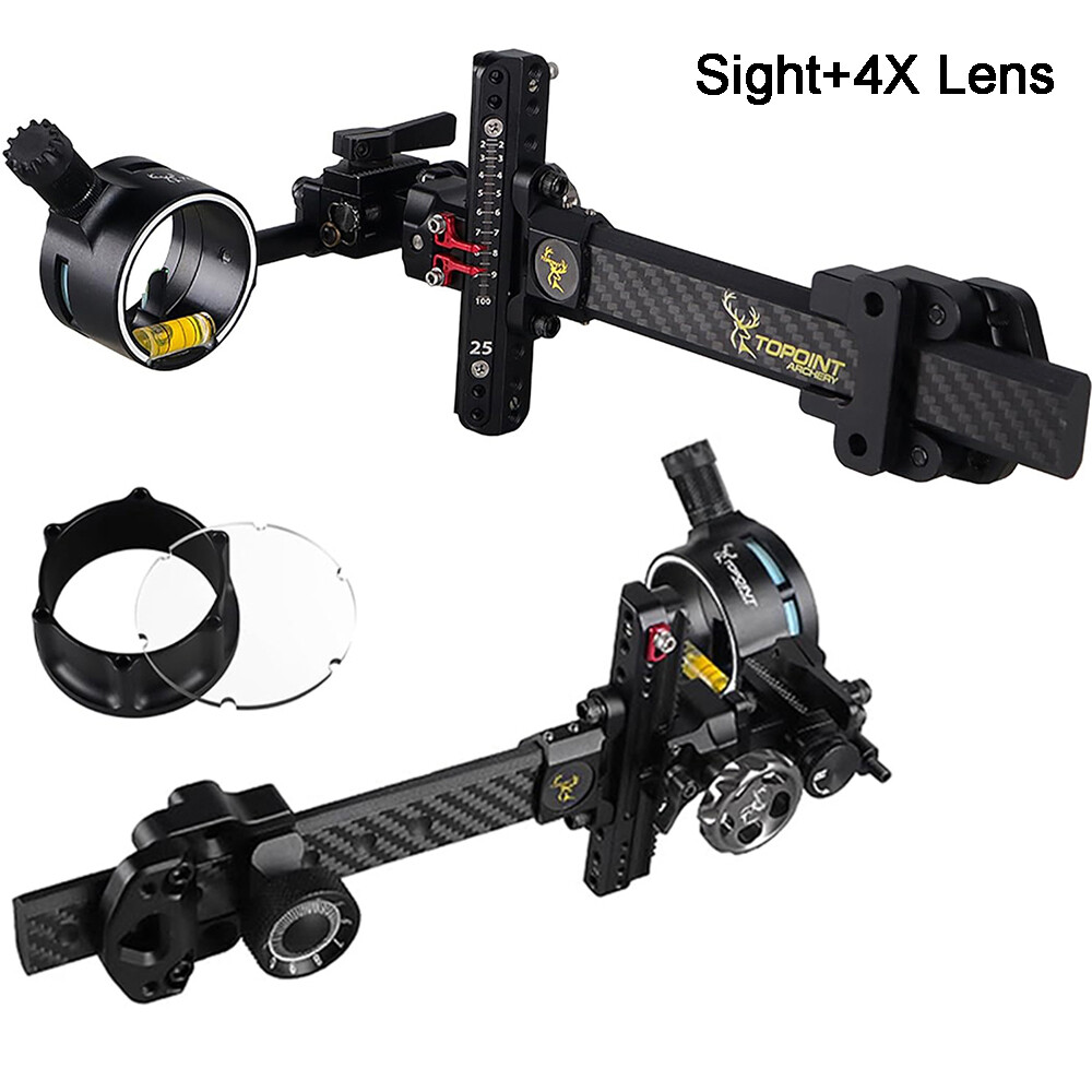 Carbon Compound Bow Sight 1 Pin 4X 6X 8X Lens .019 Archery Hunting Sports TX9610