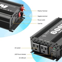 600W Power Inverter DC 12V to AC(2 Outlets) 110V Car Charger Plug Inverter Ad…