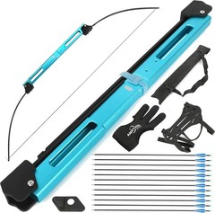 Complete 55″ Archery Set 55LB Folding Bow with 12 Carbon Arrows&Protective Gear