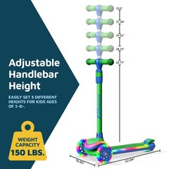 3-Wheel Kids Scooter with Multi-Color Lights on Deck & Wheels – 5-Height A