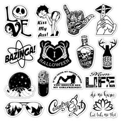 100Pcs Black and White Punk Kids Stickers Anime Cartoon Waterproof for Laptop
