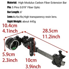 5Pin Compound Bow Sight 4X 6X 8X Lens Carbon Rod 0.019″ Adjustable Archery RH LH