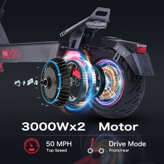 11» Electric Scooter 6000W Dual Motor 60V 30Ah 50Mph E-Scooter Folding Off Road