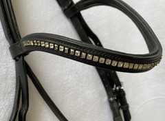 SCHOCKEMOHLE Gently Used PADDED Black FULL Horse BRIDLE~Crank Nose~Crystal Brow
