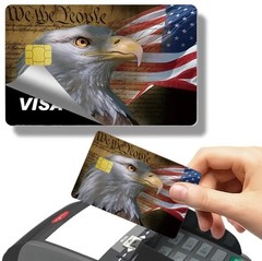 USA Flag Bald Eagle WE THE PEOPLE Credit Debit Card Skin Cover Sticker Set 2PCS