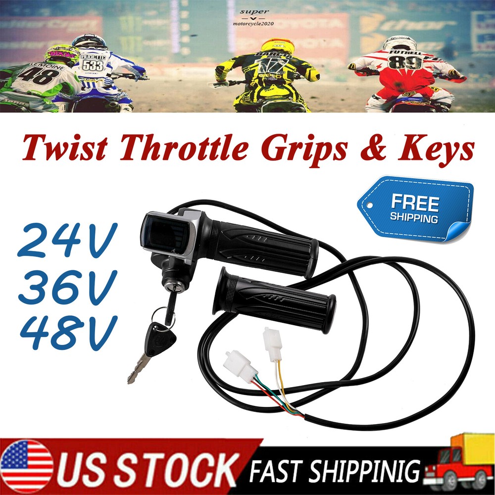 24V 36V 48V Universal Twist Throttle Grips & 2 Keys For Electric Scooter E-Bike