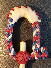 RWB AMERICAN FLAG 10 Plait Pryor ParaCord Hondo w/ Bull Rawhide Burner Buckaro
