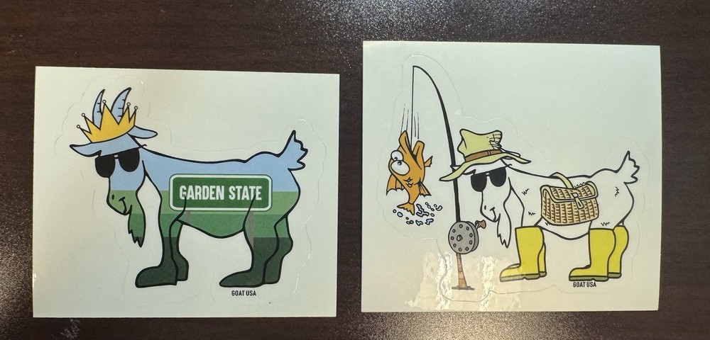 Goat USA Lot Of 2 Stickers Garden State NJ and Fisherman