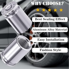 4PCS Bullet Shell Tire Valve Stem Caps, Aluminum Alloy Car 4 pcs Bullet-Silver