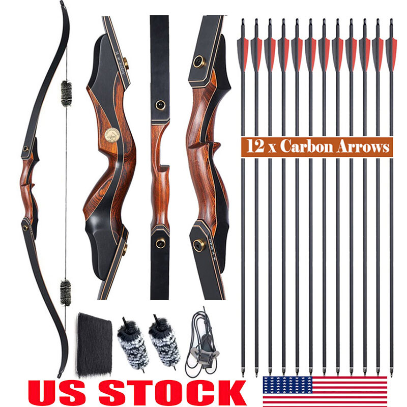Archery 60″ Takedown Recurve Bow 30-50lb Arrows Adult RH Hunting Target Arrows