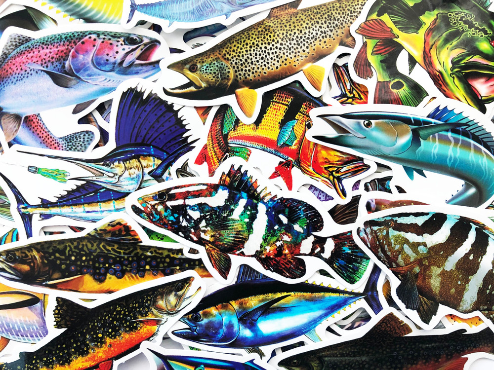 50 Fish Aquarium Ocean Stickers Fishing Decals Deep Sea Pack Set Lot