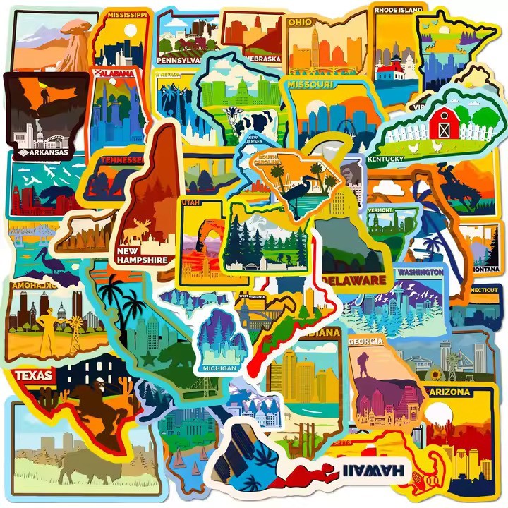 50 Pack of United States Stickers for Laptop/Water Bottle/Phone Case/iPad/Kindle