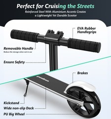 Foldable Kick Scooter Adjustable for Teens Adult Big Wheels No Assembly Unisex