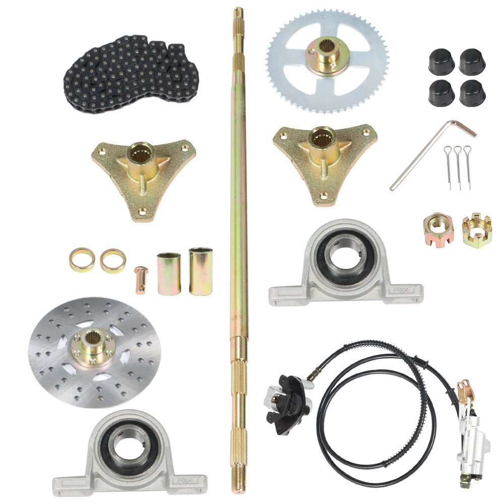 29″ 32″ 44″ Go Kart Rear Live Axle Kit, Sprocket+Hub+Brake Assembly+chain+Disc