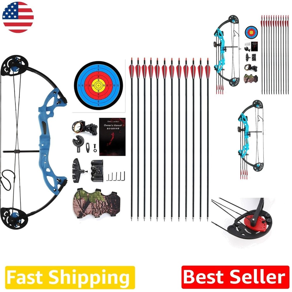 Youth Beginner Compound Bow Right Handed Blue 260fps 15-29lbs Adjustable