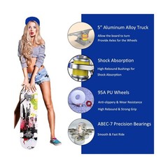 Skateboards for Beginners Adults Youths Teens Kids Girls Boys 31 Inch Pro Com…