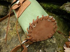 Handmade Green Leather traditional archery back quiver for arrows Antler Accents