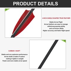 12Pcs 32″ Turkey Feather Carbon Arrows Spine 500 OD:7.8 for Compound&Recurve Bow