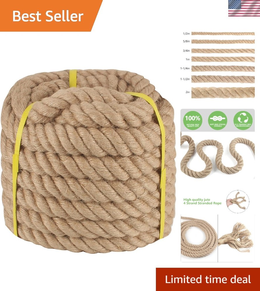 Twisted Manila Rope 1-1/2 in x 50 ft Natural Thick Hemp Rope for Railing Dock…