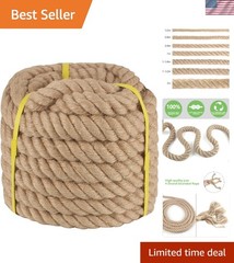 Twisted Manila Rope 1-1/2 in x 50 ft Natural Thick Hemp Rope for Railing Dock…