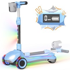 Commugo Kids Electric Scooter Light-Up Wheels Blue Lean-to-Steer 5 mph 3-9 Years