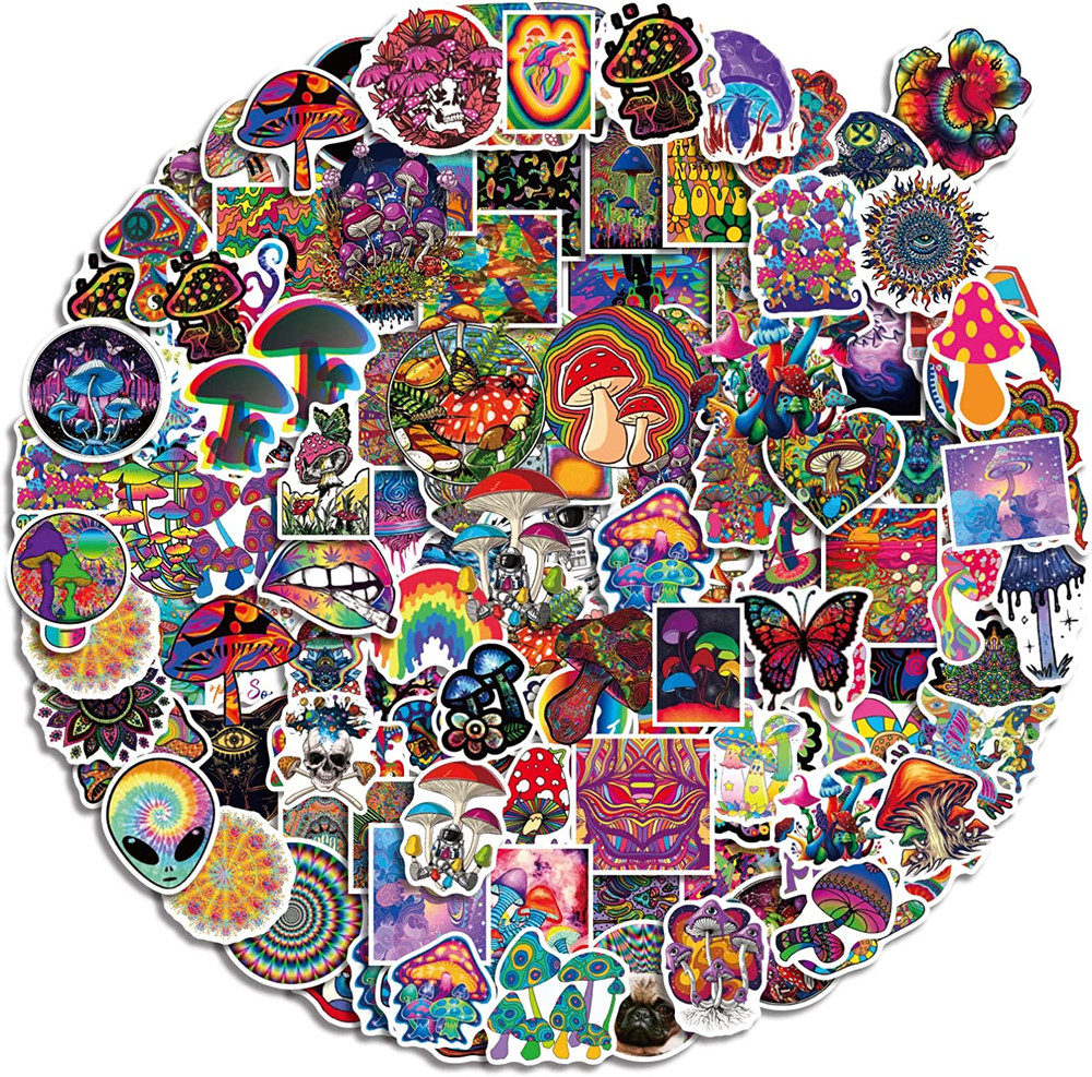 200 Pcs Stoner Psychedelic Stickers Vinyl Waterproof Trippy Stickers Dazzling De