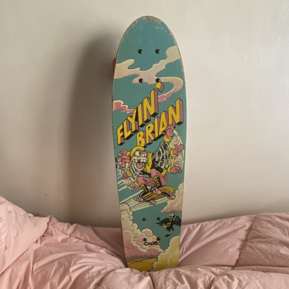 Gretic Flyin’ Brian Vintage Complete Skateboard Blue Multicolor Art Theme